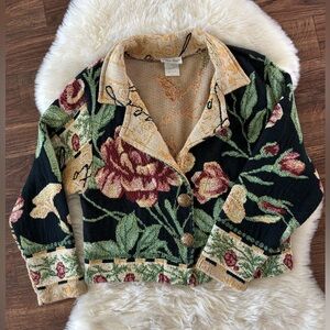 Vintage PACO SOLER Floral Tapestry Jacket Cottagecore Cropped Gold 80’s Y2K